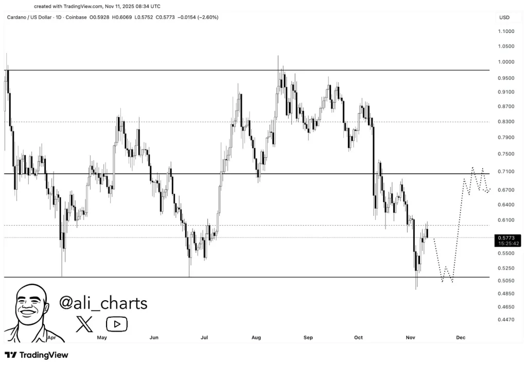 Cardano 价格预计将先下跌至 0.45 美元,随后再下跌至 0.7 美元,可能原因有二。